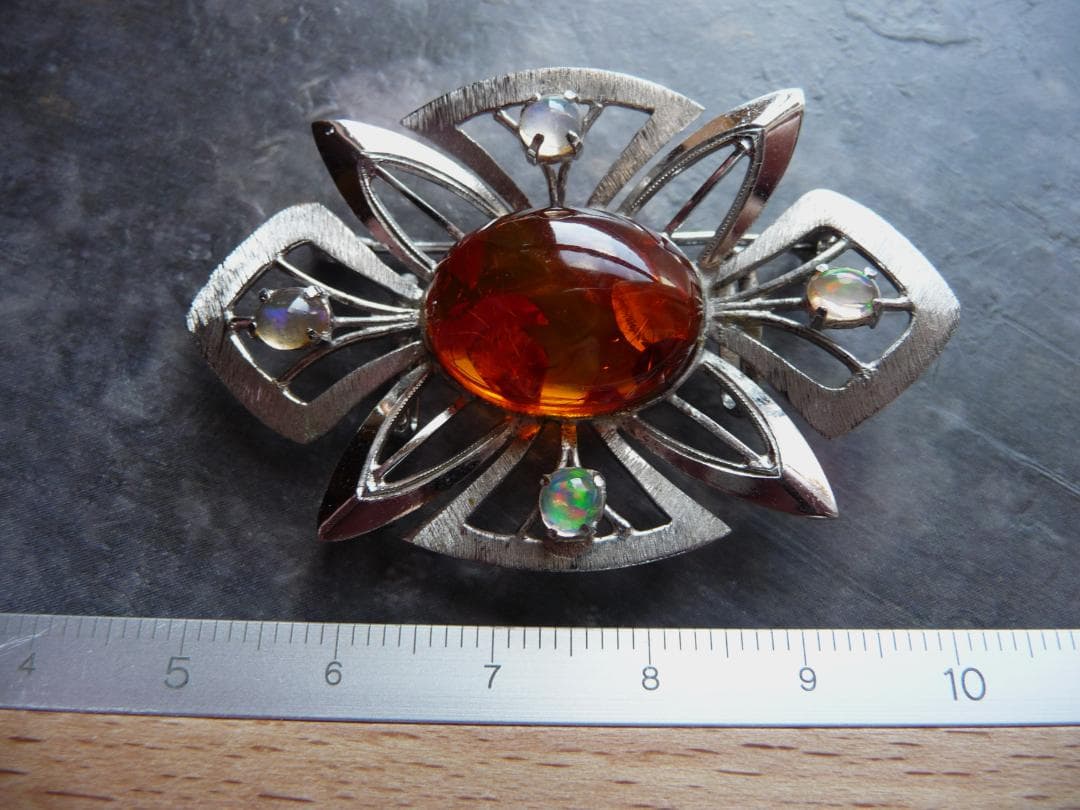 最終　琥珀　ウォーターオパール　帯留　ブローチ　ペンダント