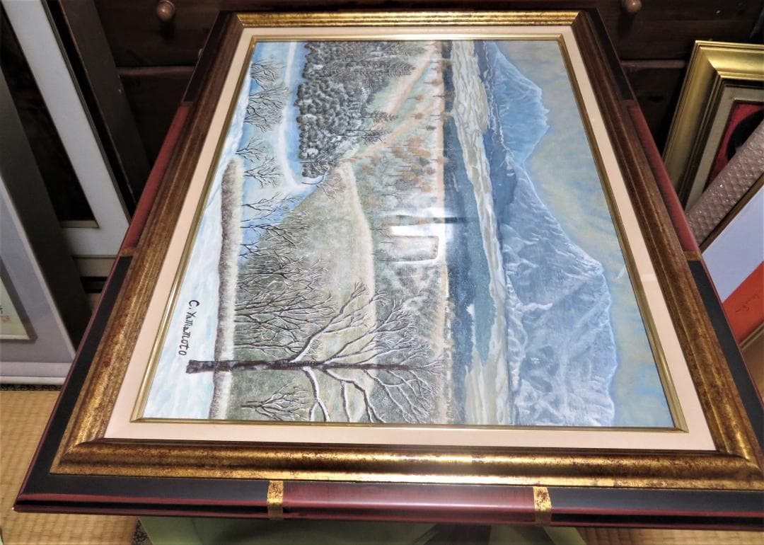 作者不明（　C YAMAMOTOサイン）　「五岳を望む」　油彩　P12号