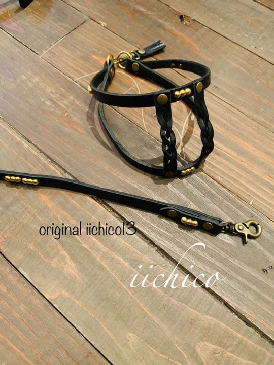 犬用　リード＆ハーネス【本革】original BLACK STUTS❣️