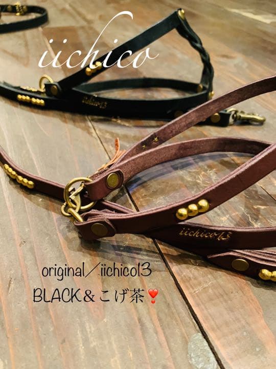 犬用　リード＆ハーネス【本革】original BLACK STUTS❣️