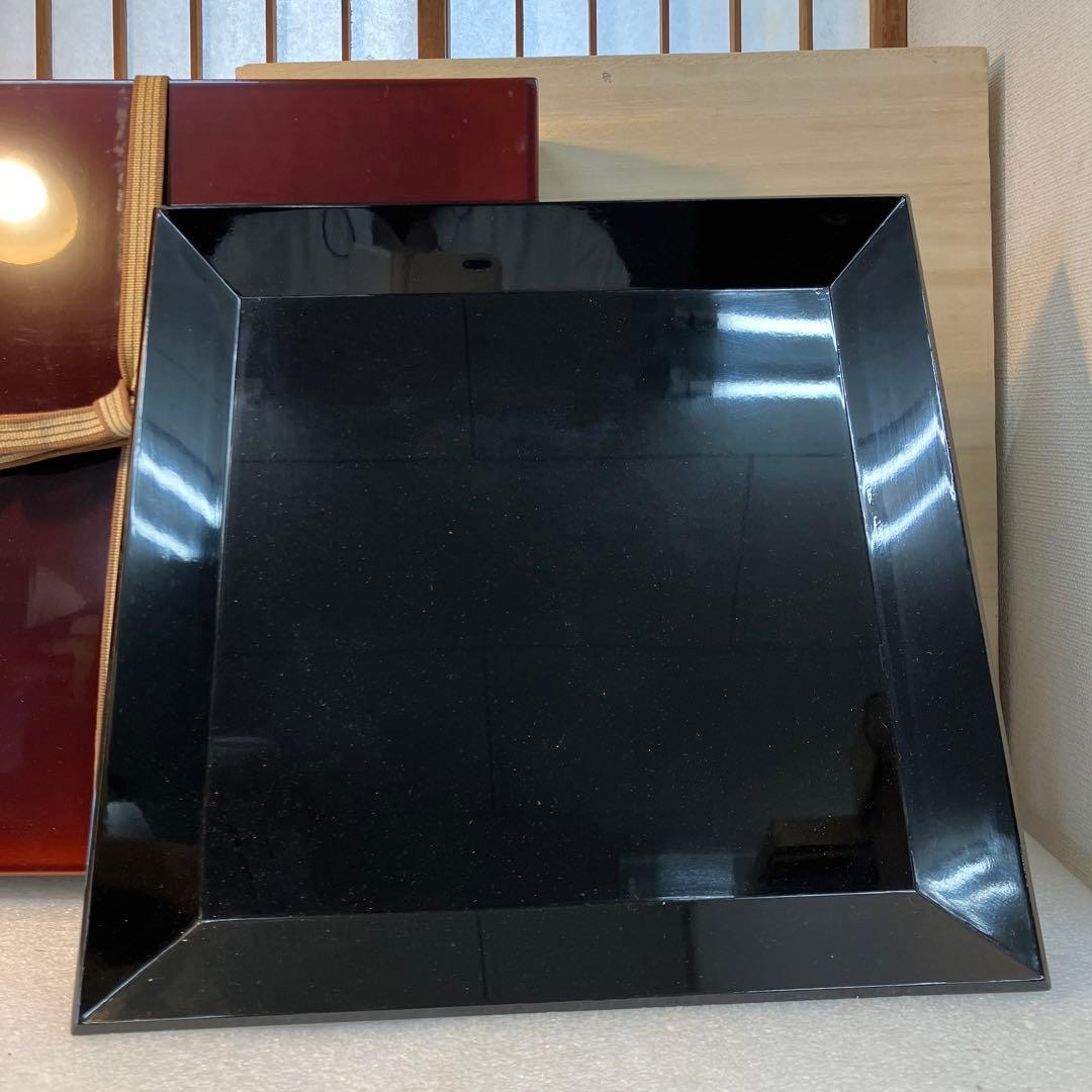 茶道具　盆　漆器　黒塗　盆　漆塗り共箱　N6KOB