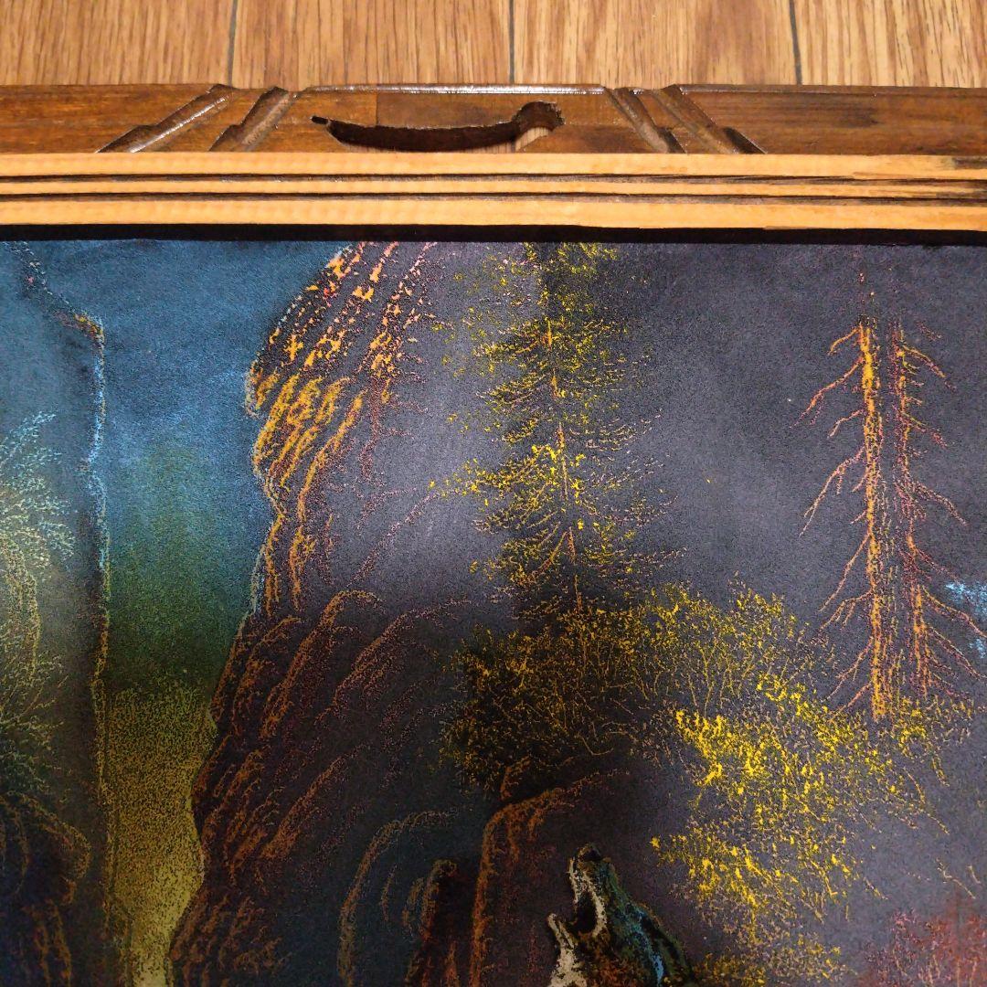 サンチェス ウルフ 狼 遠吠え 絵画 メキシコ 布地 お洒落 個性的 木製 額縁