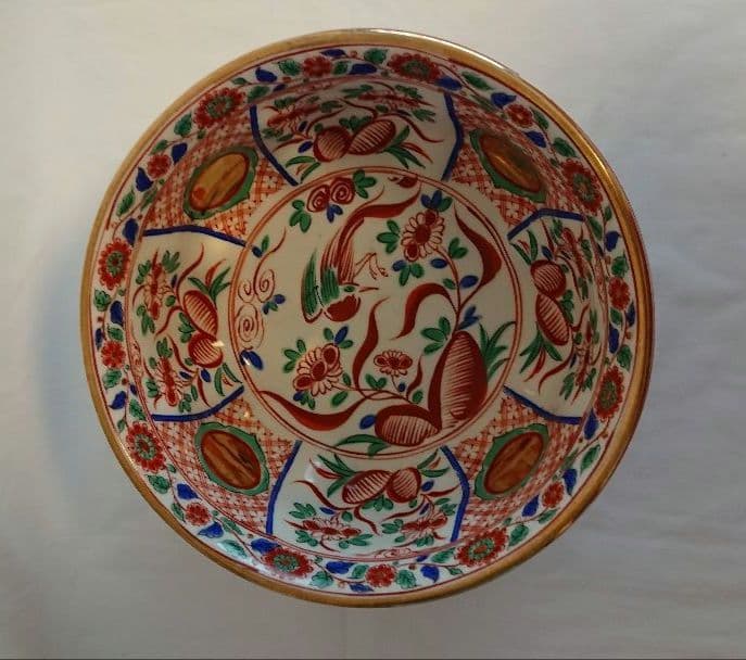 陶器花鳥模様深大鉢金彩