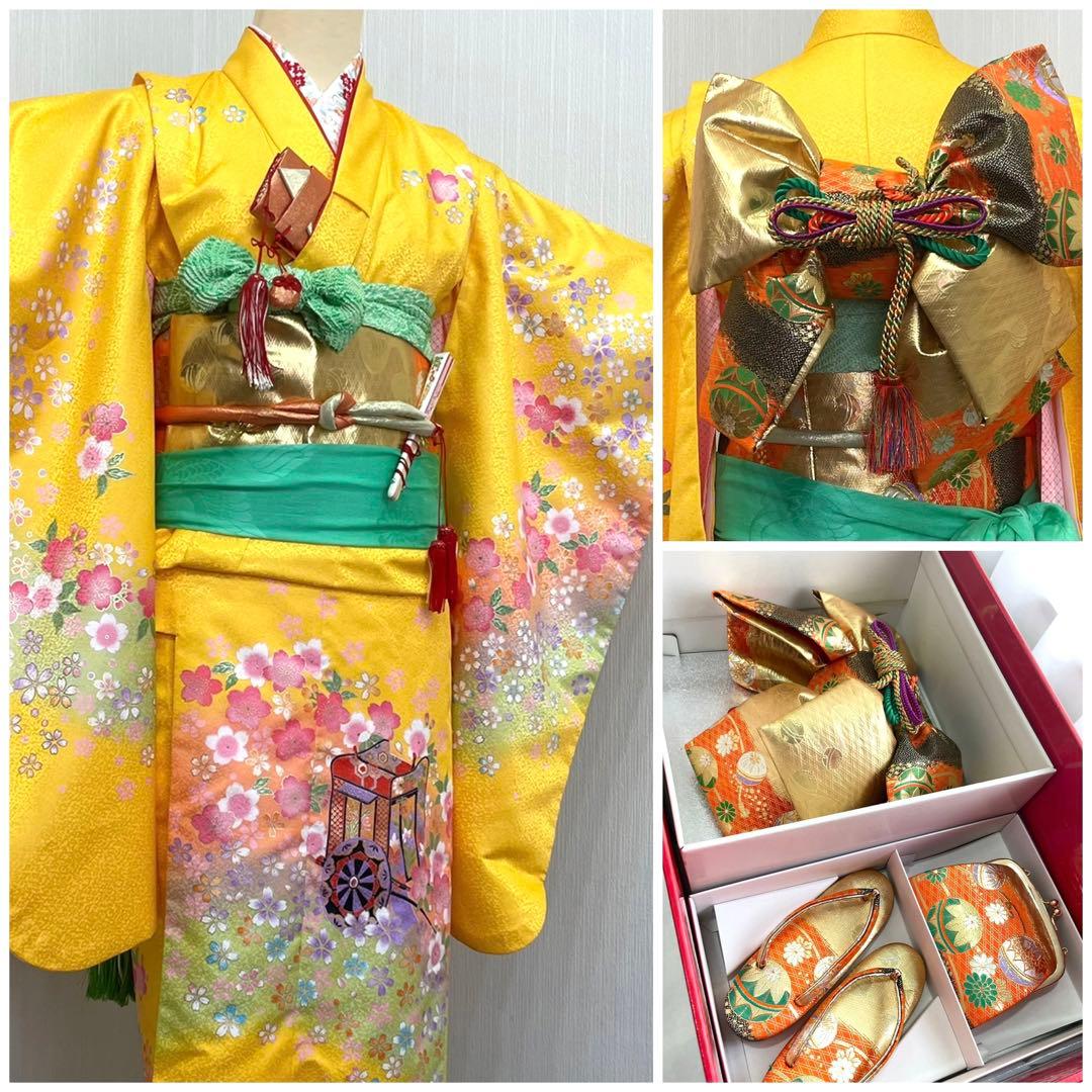 七五三 女の子 七歳用　綸子　振袖　フルセット