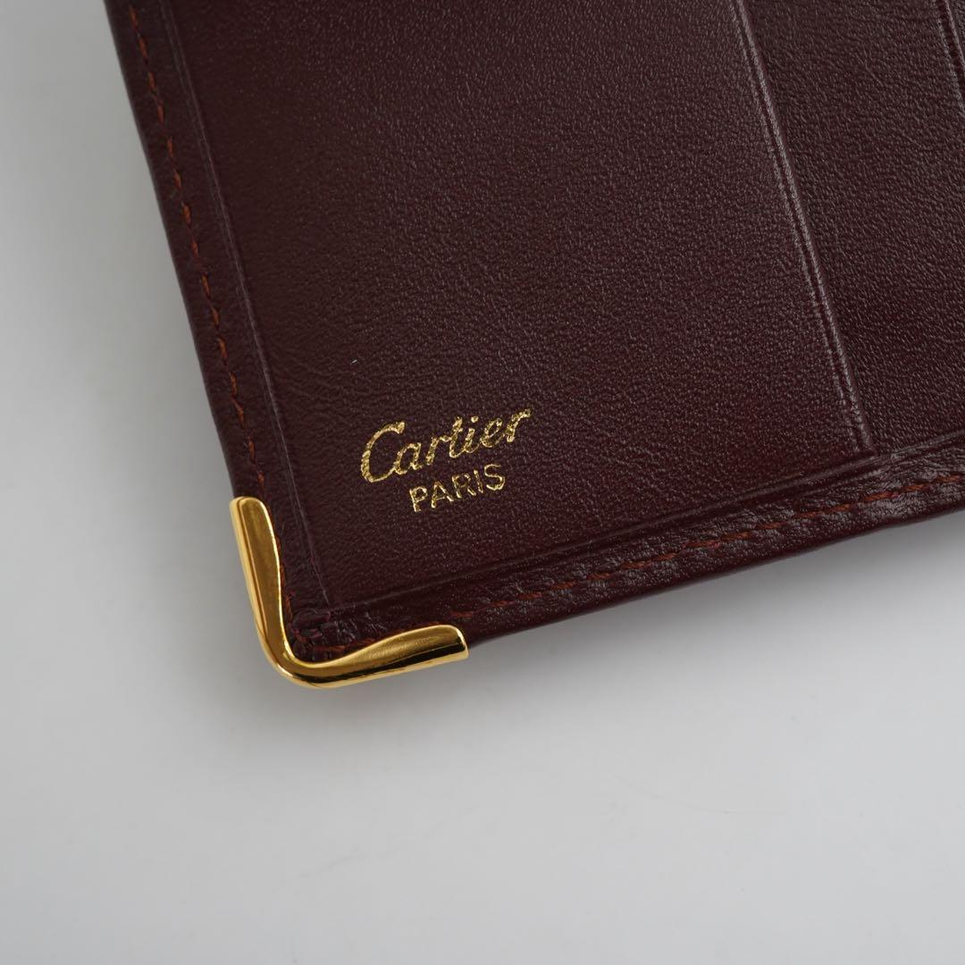 ✨未使用・付属品完備✨　カルティエ　二つ折り　マストライン　レザー　ボルドー