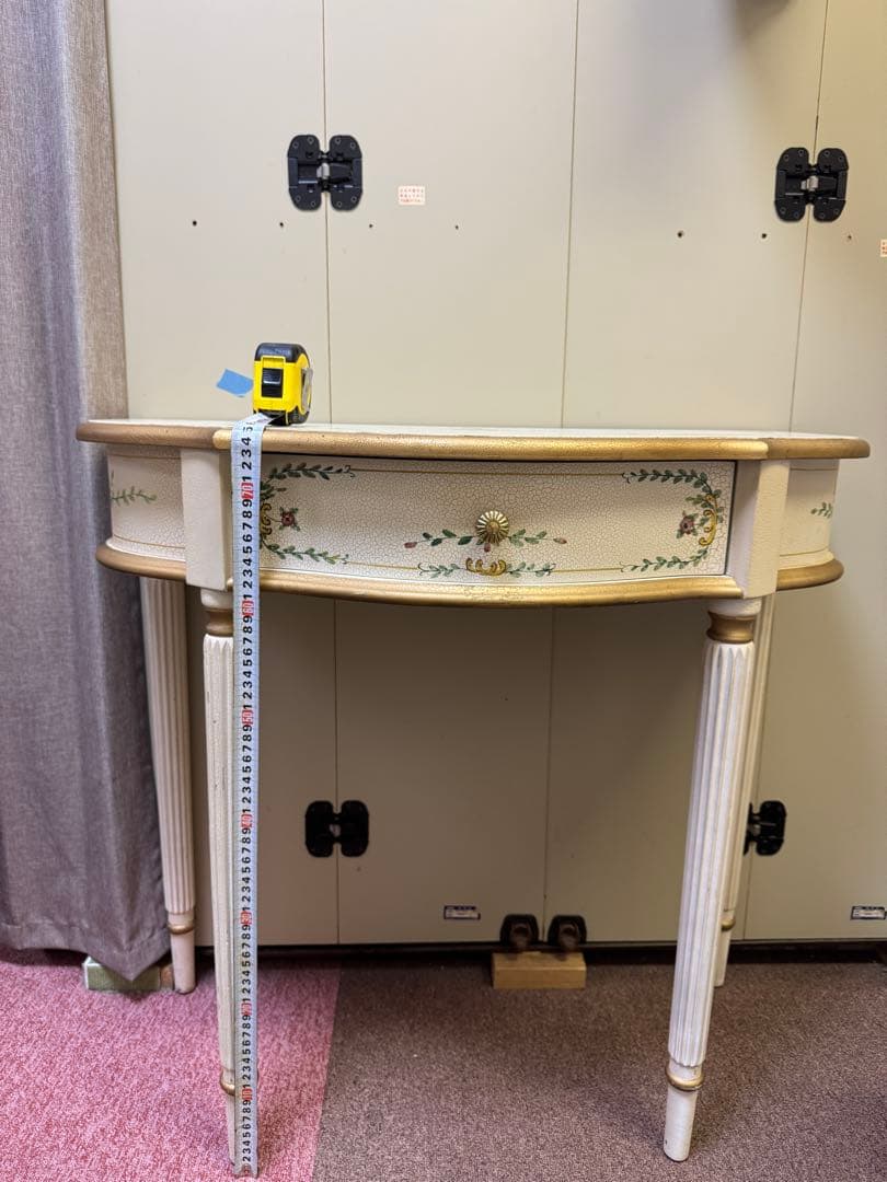 ホワイト サイドテーブル ロココ引き出し 木製