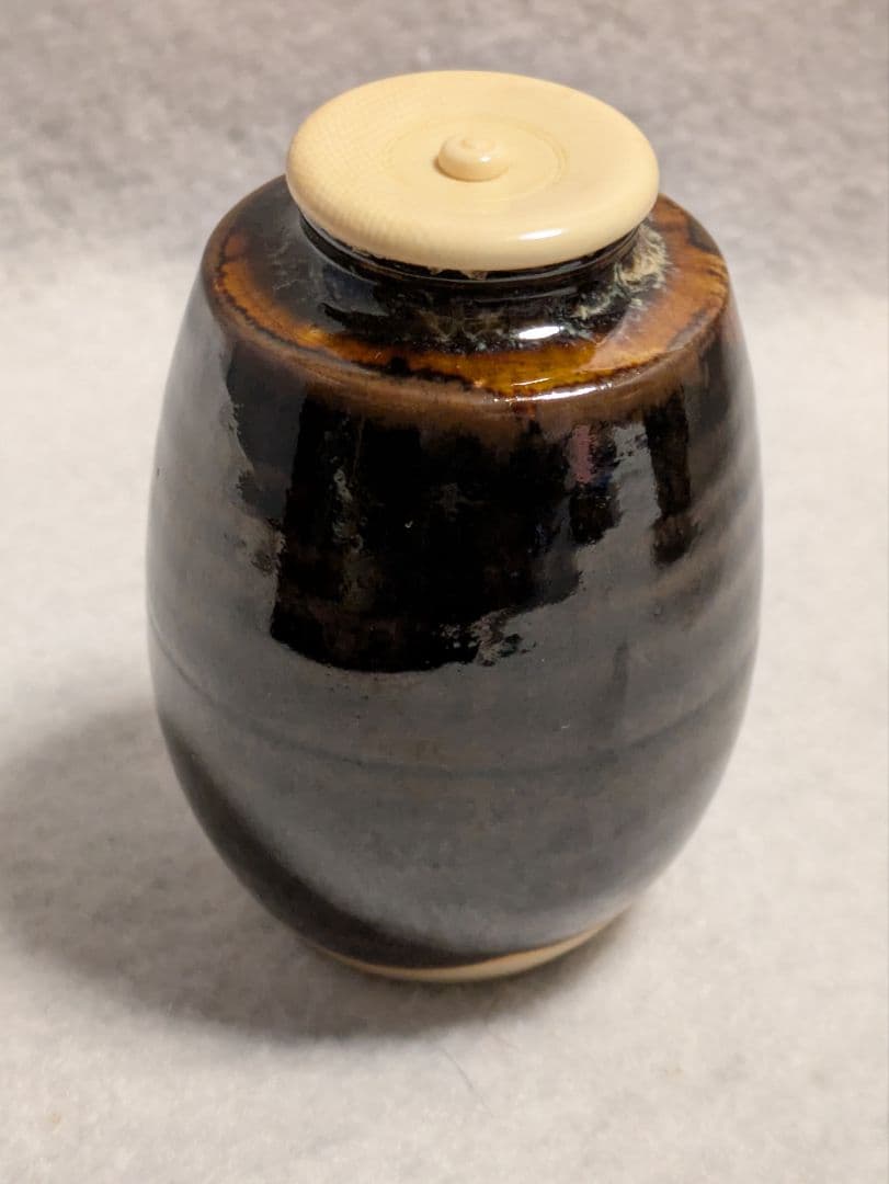 茶入 工芸品/茶道具 京都清水焼 桶谷定一作 肩衝茶入 金襴仕覆付