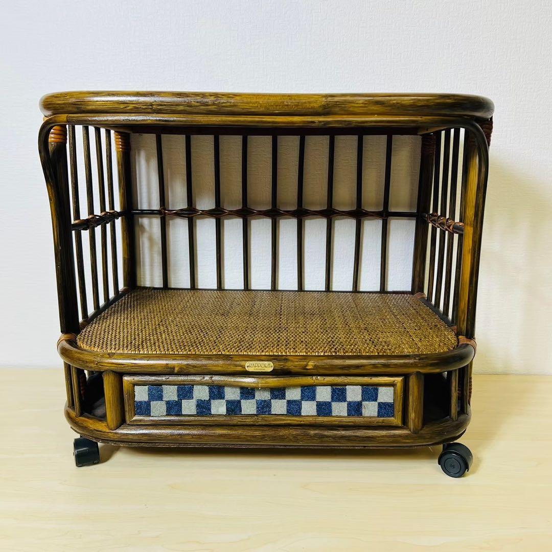 ラタン 籐家具 キャスター付き タイル 引き出し サイドテーブル サイドボード