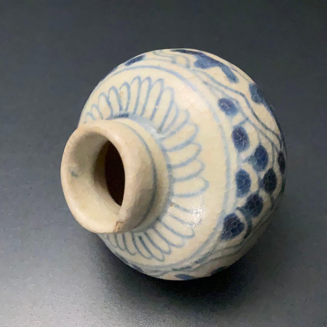 安南染付花図小壺　骨董　アンティーク　ベトナム　R1392ダM