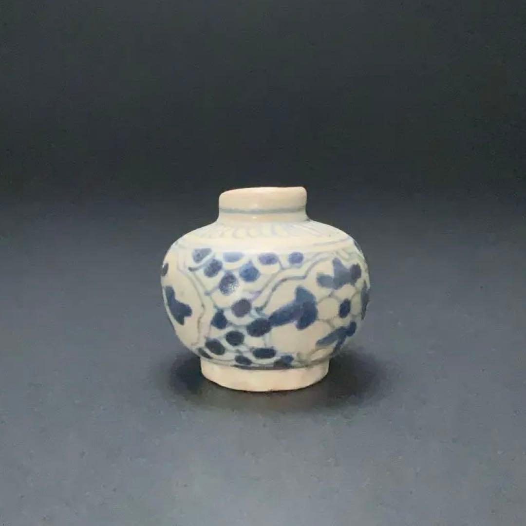 安南染付花図小壺　骨董　アンティーク　ベトナム　R1392ダM