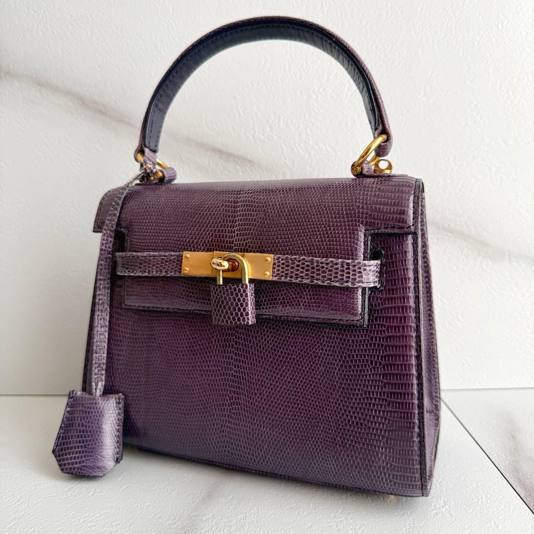 エキゾチックレザー　ハンドバッグ　リザードバッグ　パープル