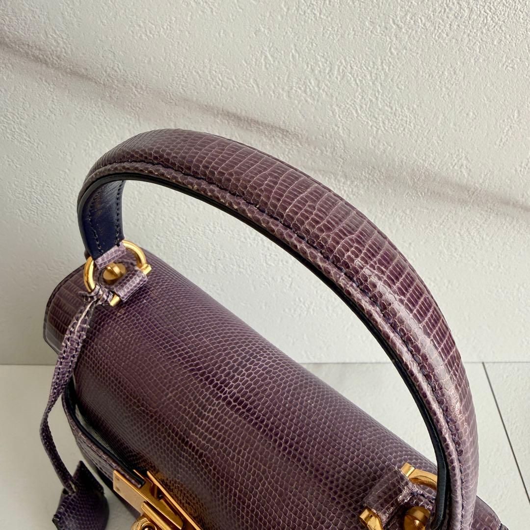 エキゾチックレザー　ハンドバッグ　リザードバッグ　パープル