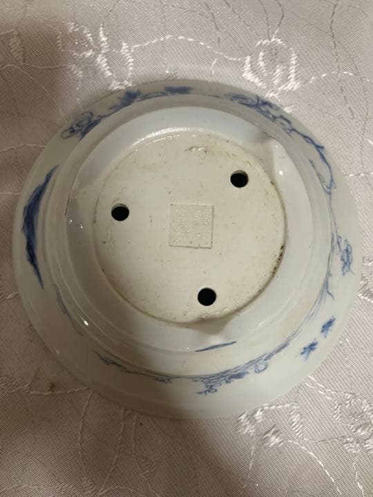 盆栽鉢　絵付け　丸　落款有り