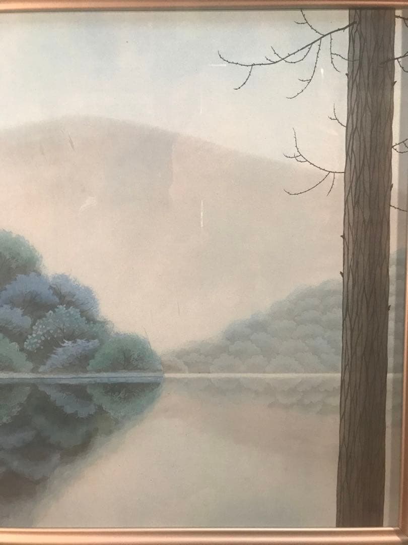 中村宗弘　「湖」　日本画１０号　直筆サイン・落款・共シール有り