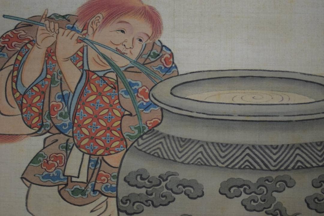 真作/玉泉/童狸々図/桐二重箱付/布袋屋掛軸HG-731