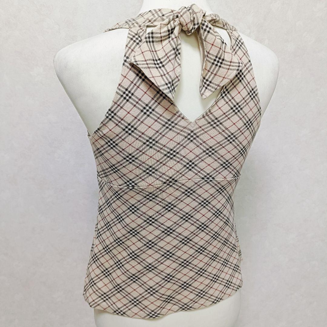 バーバリーブルーレーベル ホルターネック風カットソー ノバチェック ホース刺繍