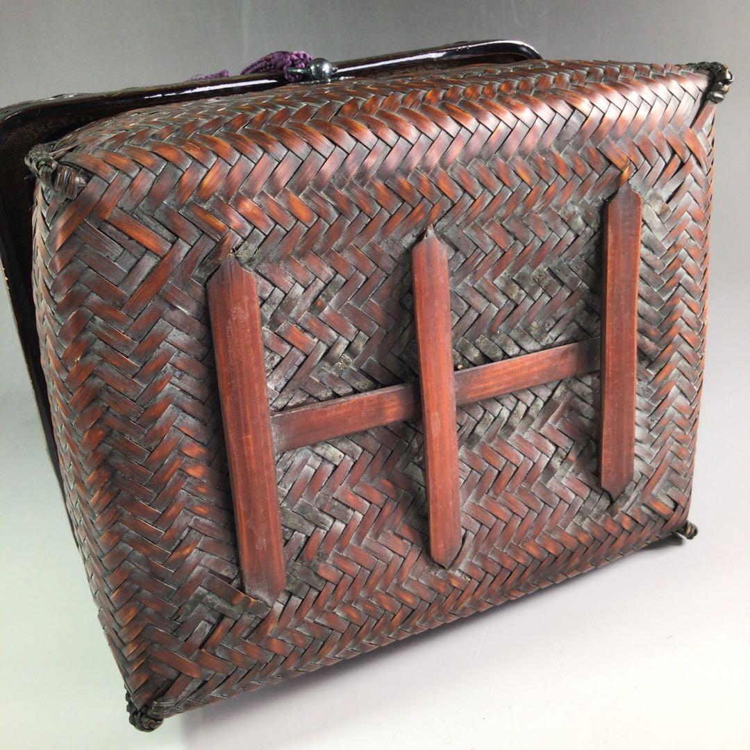 Ｒ６５１　御所籠　『篭師　和田鱗司作』『竹茶籠』『茶器揃』　共箱　茶道具