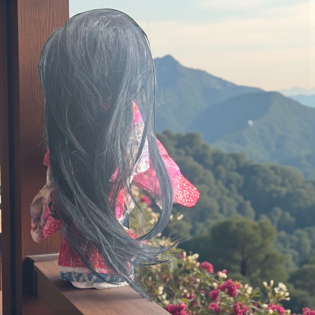 市松人形 明治後期 市印 朱印 三つ折れ 単色黒目 ガラス目 縮緬 着物 伝統工