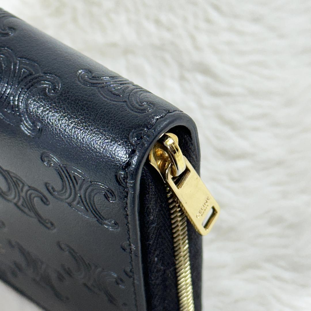 CELINE ケース トリオンフ レザー 黒 型押し 箱付き