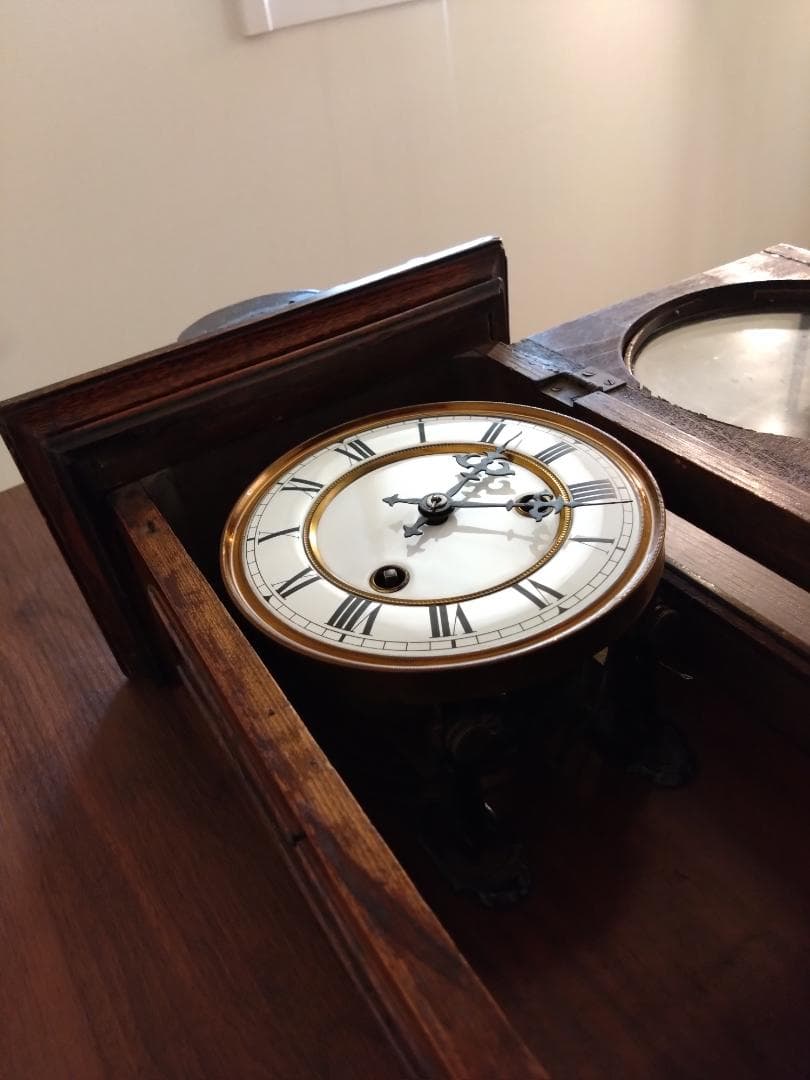 柱時計　精工舎　筋ガラス　座敷時計　ユンハンス　琺瑯　アンティーク　ゼンマイ
