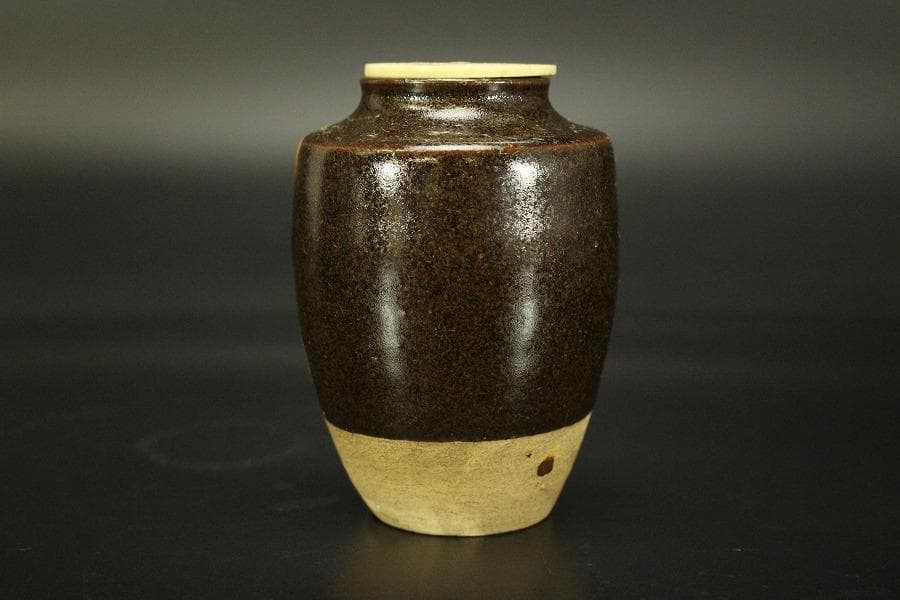 茶道具 唐物 肩衝茶入 纏蓮花裂 鹿角蓋 仕服(RC942)