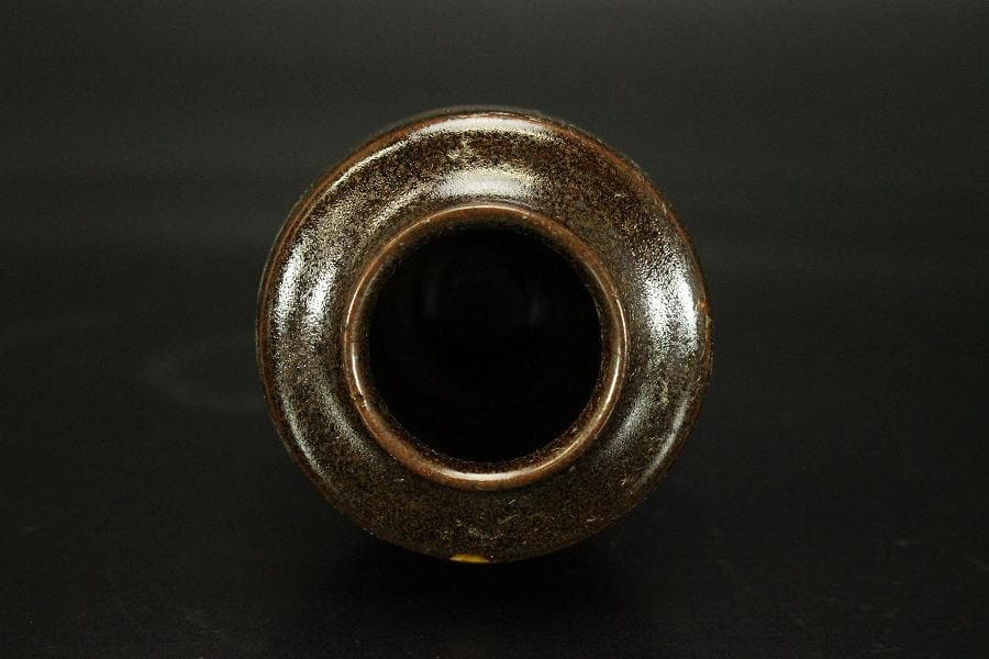 茶道具 唐物 肩衝茶入 纏蓮花裂 鹿角蓋 仕服(RC942)