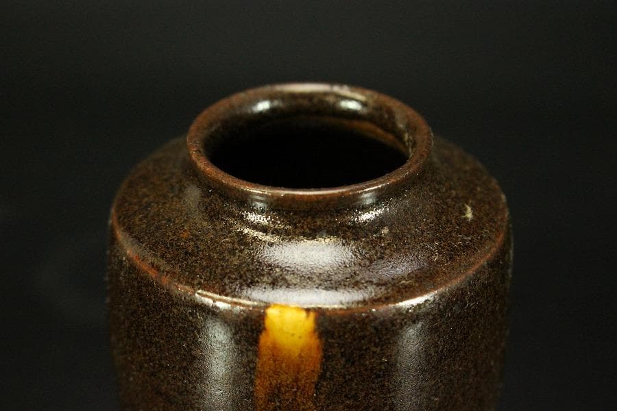 茶道具 唐物 肩衝茶入 纏蓮花裂 鹿角蓋 仕服(RC942)