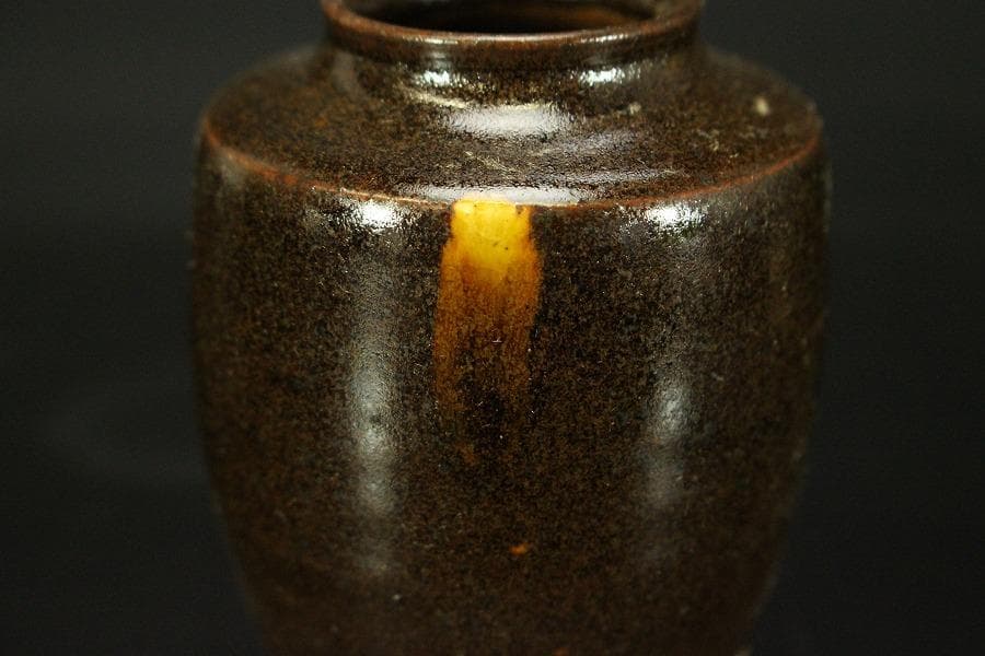 茶道具 唐物 肩衝茶入 纏蓮花裂 鹿角蓋 仕服(RC942)