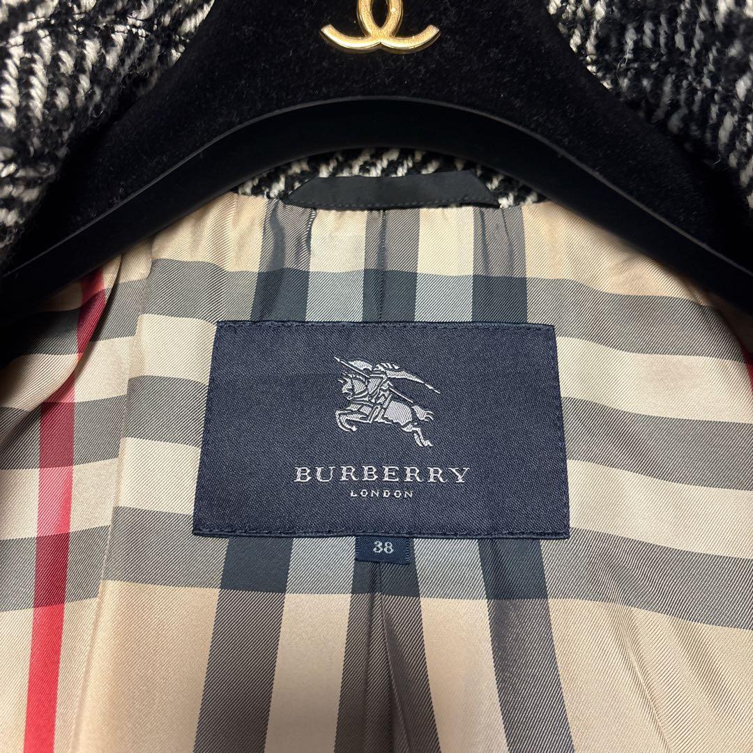 美品⭐︎バーバリーロンドン　ツイードコート　黒白　ロゴボタン38 Mサイズ