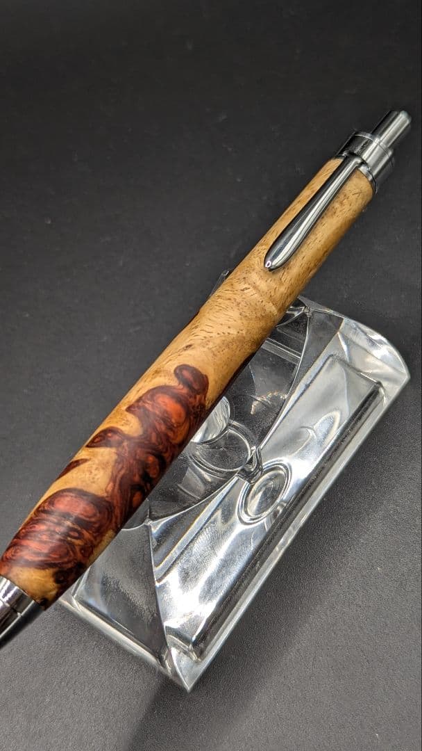 408ペン工房翌檜　特上　本花梨　紅白　瘤杢　木軸シャーペン　ボールペン