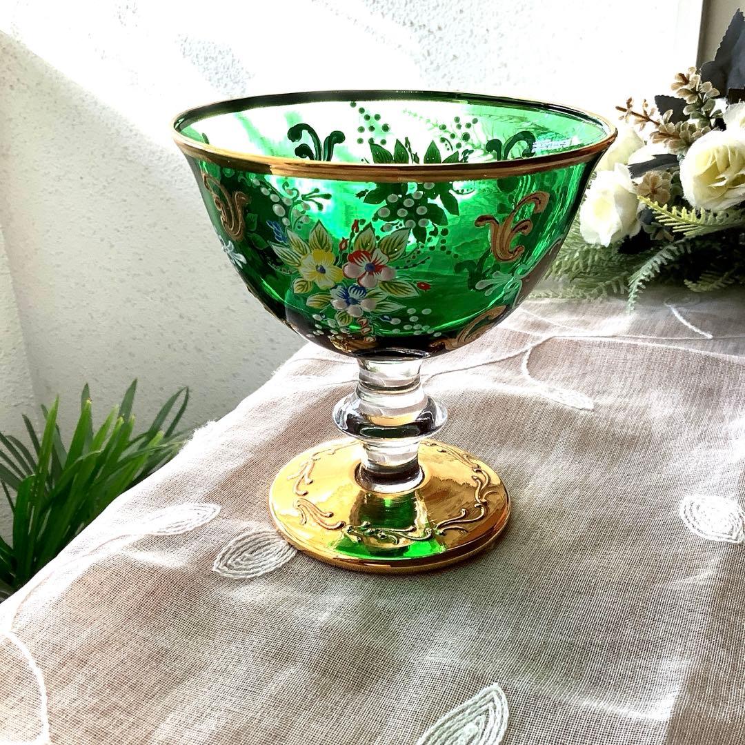 ベネチアングラス　エナメル彩　コンポート