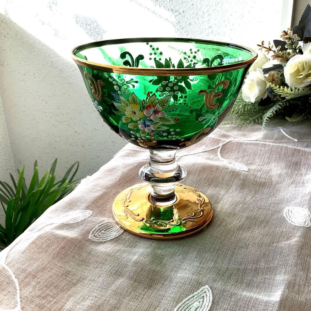 ベネチアングラス　エナメル彩　コンポート