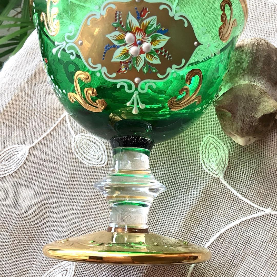 ベネチアングラス　エナメル彩　コンポート