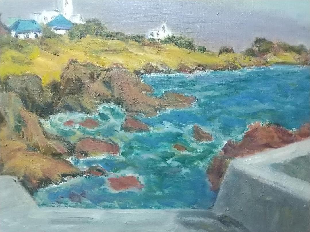 F8「雲流れる房州白浜」 絵画 油絵 油彩画 風景画 アート