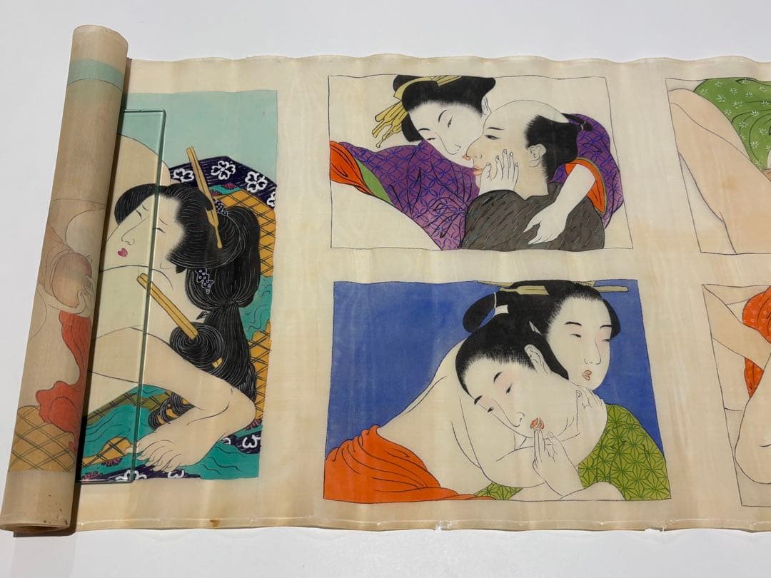 「明治・大正期頃 春画絹本」11図1枚|艶本 あぶな絵 わじるし 浮世絵 和本