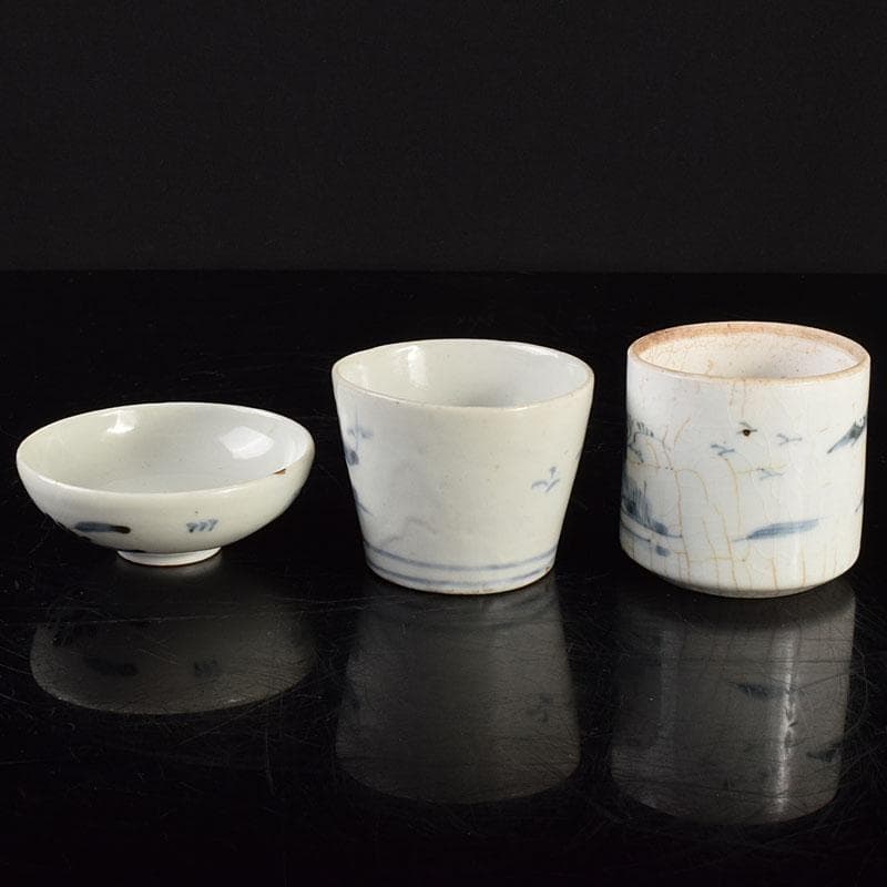 伊万里焼　古伊万里　染付　山水文など　猪口　ぐい呑　酒盃　3点　V　R4972
