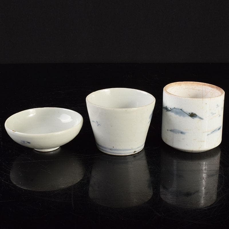 伊万里焼　古伊万里　染付　山水文など　猪口　ぐい呑　酒盃　3点　V　R4972