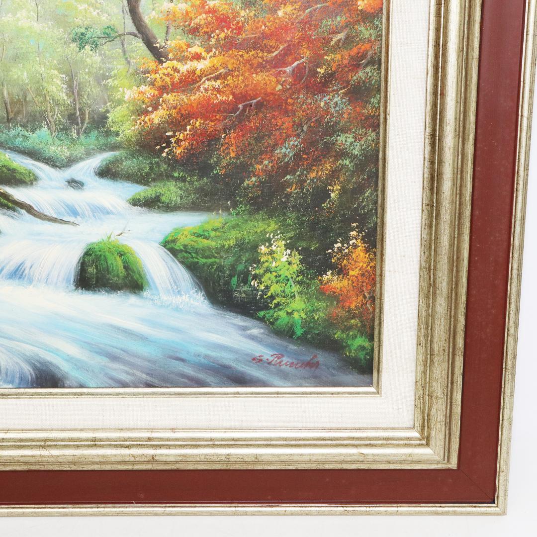 真作保証 流月真一 油彩 風景画「紅葉の奥入瀬」画寸約 32cm×41cm F6