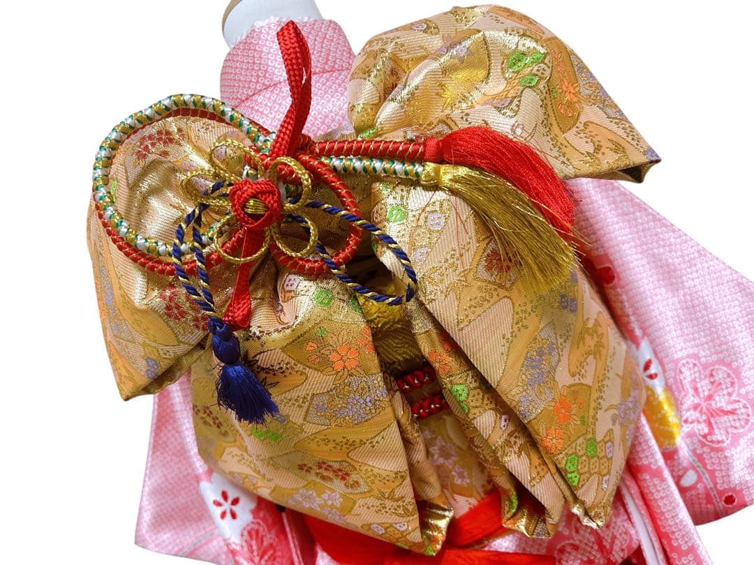 ピンク鹿の子柄♡七五三　7歳　女の子　フルセット　一式　パール付帯締め　ゴールド