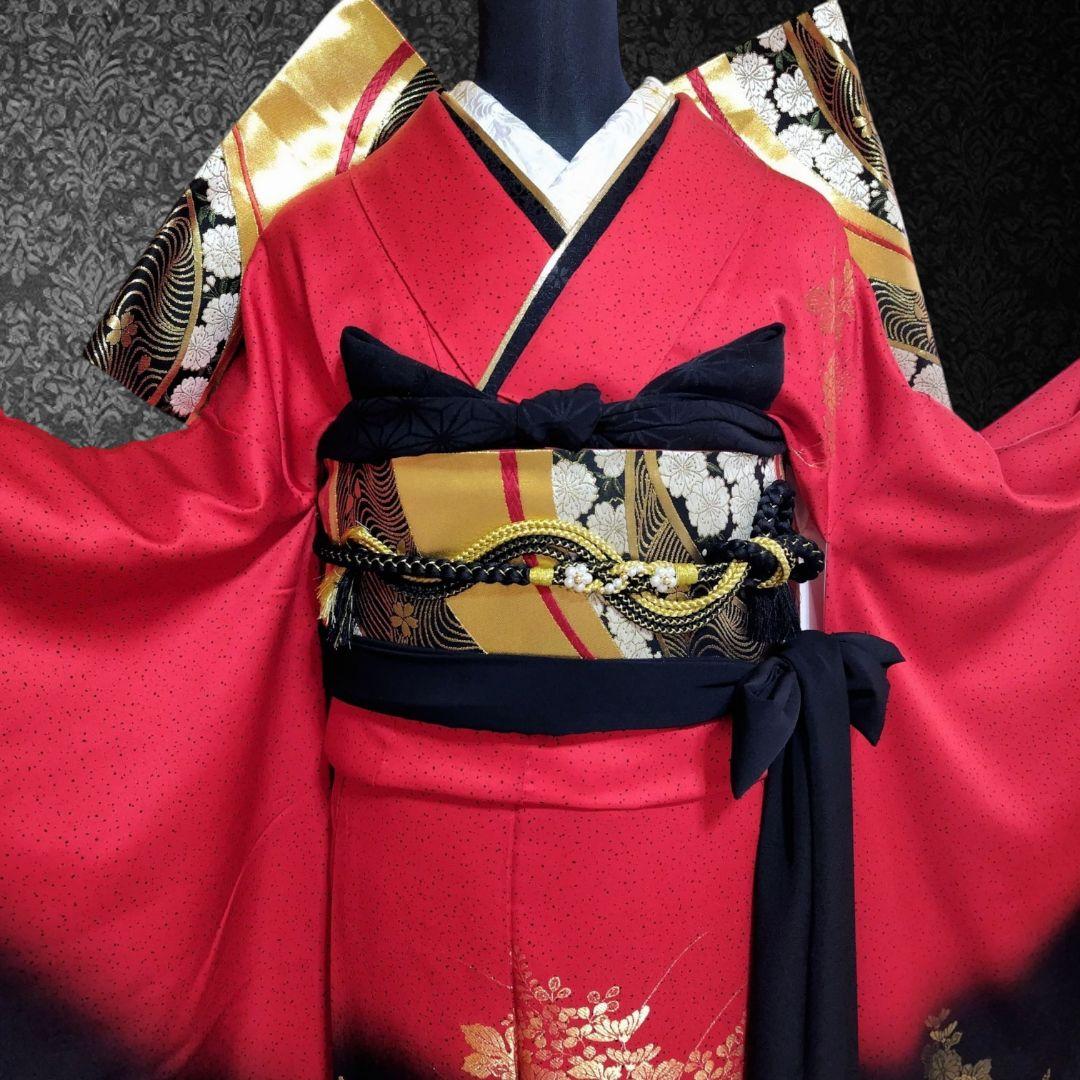 振袖フルセット(8点)・成人式・古典柄・寿光織・モダン