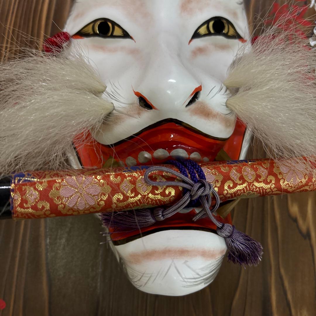 Y　石見神楽面　商売繁盛　狐　きつね　木製 神楽面