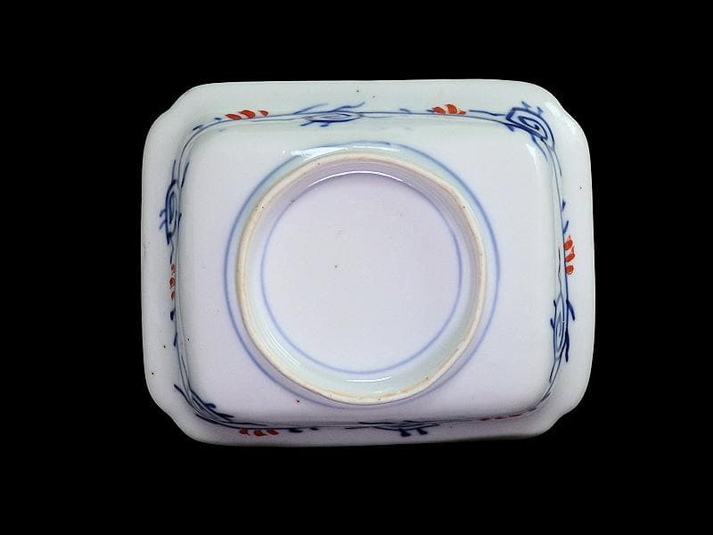 古伊万里　色絵　青海波にお福さんの図　角皿 ２客　C084AS-DAa