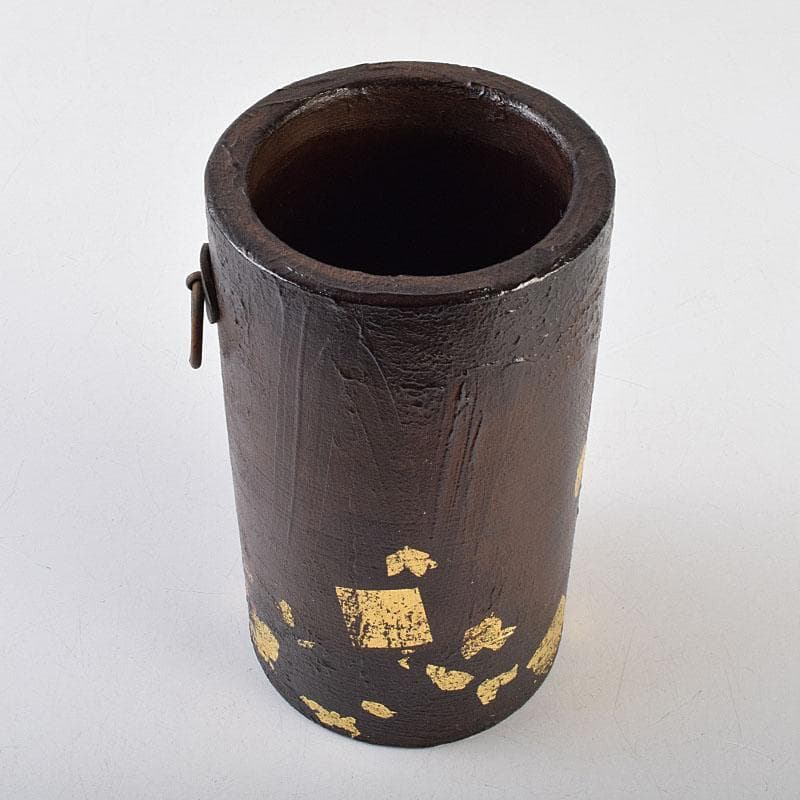 茶道具　漆芸家　難波仁斎作　金蒔絵　花入　掛花入　共箱　C　R9505