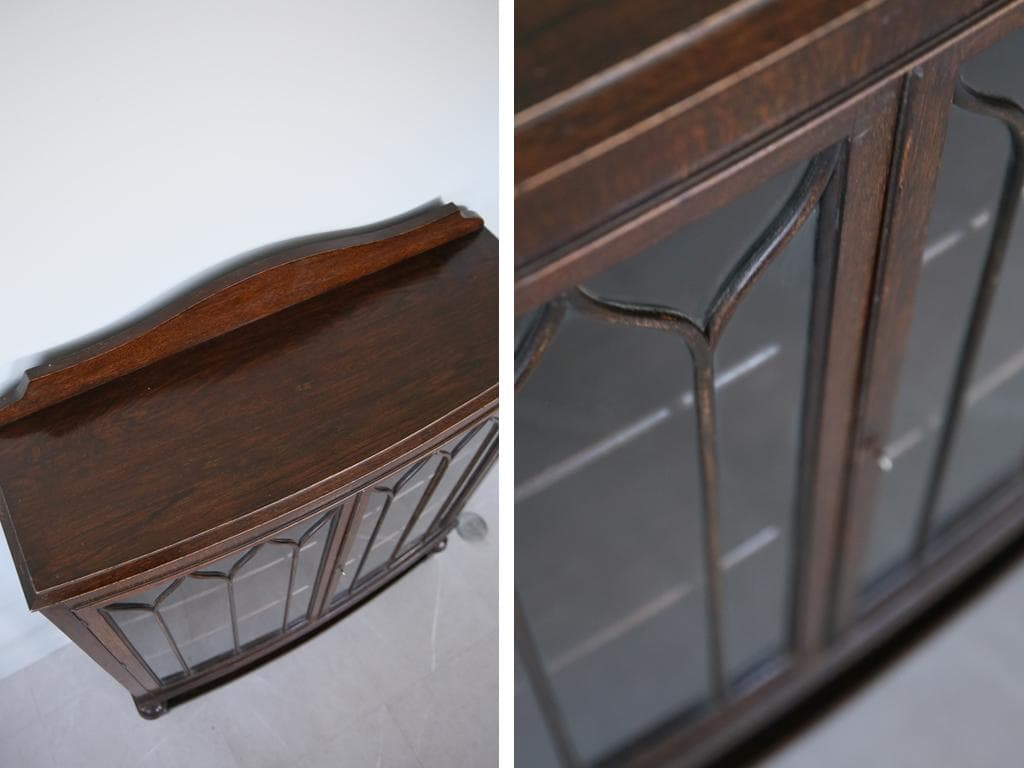 英国アンティーク木製ブックケースキャビネット/本棚/食器棚/飾り棚(91-210