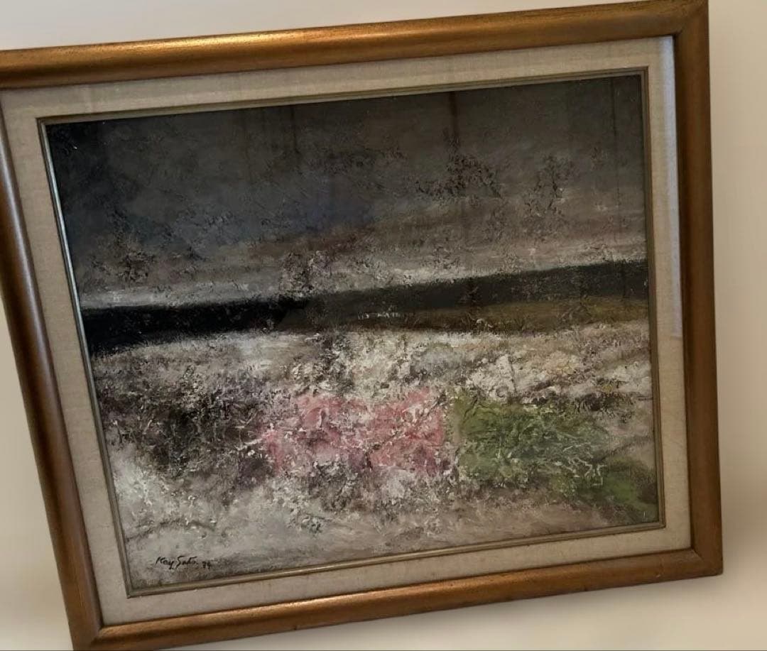 【真作】佐藤敬　油絵10号 「浜」