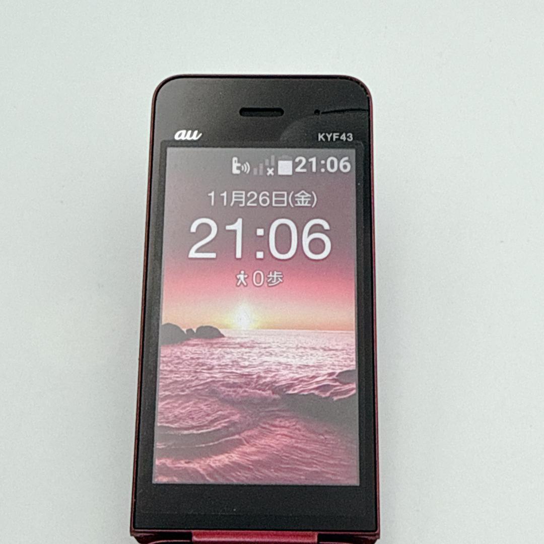 【美品】au かんたんケータイ ライト KYF43 ワインレッド