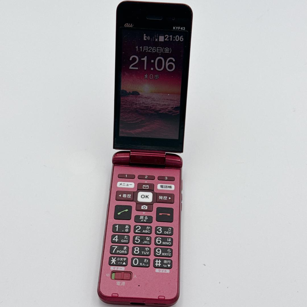【美品】au かんたんケータイ ライト KYF43 ワインレッド