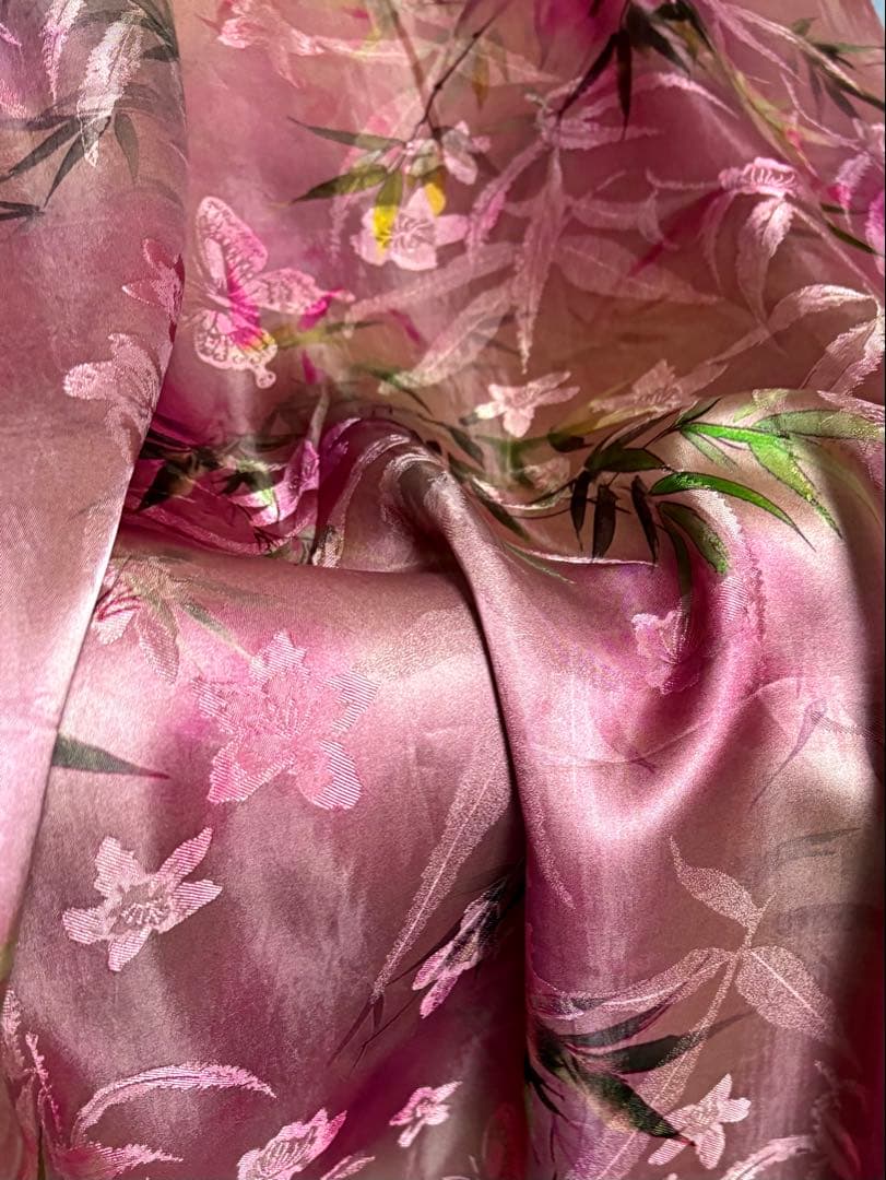 【桃色ワカメページ】ジャカード シルク チャイナドレス ロングワンピース