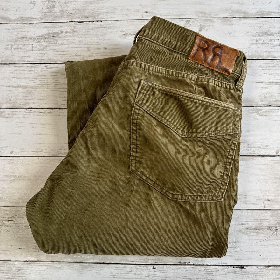 ろ*ー様 ラルフローレンRRL コーデュロイパンツ オリーブ IDEALジップメ