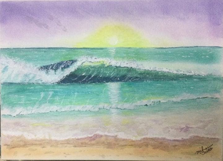 癒しの絵　パステル画　水彩画　海